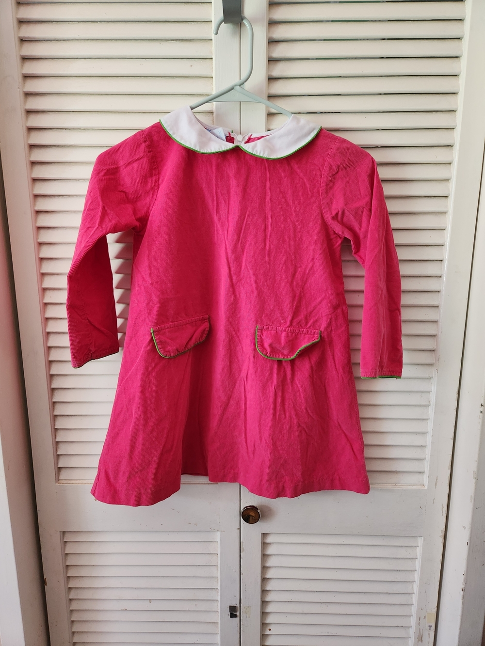 bella bliss Hot Pink Long Sleeve Dress with White Peter Pan Collar Size 6